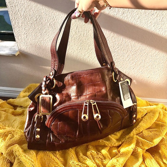Big brown slouchy Elegant Leather Handbag y2k shoulder bag croc embossed purse - Picture 11 of 16